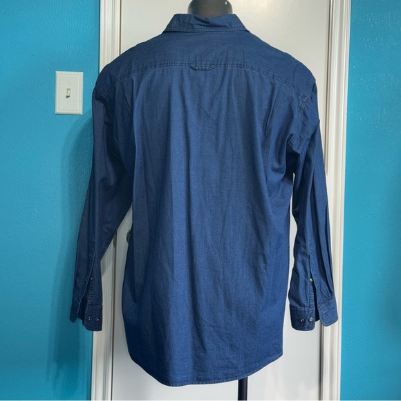 Orvis Classic Blue Cotton Button down long sleeve Shirt with suede patch XXL - Picture 4 of 11